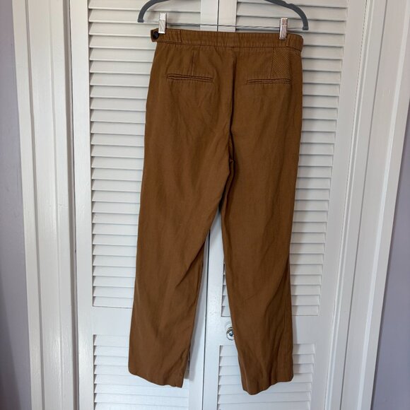 King & Tuckfield men's Tan Tab trousers 29 linen cotton toffee pleated *flaws* - Picture 9 of 13